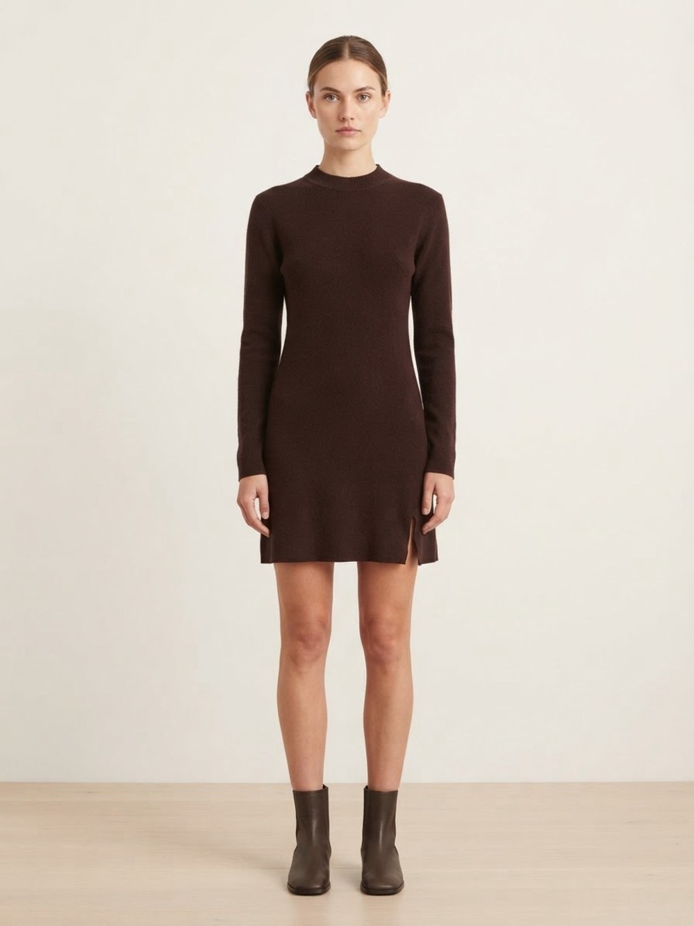 Altar'd State Chocolate Brown Long-Sleeve Knit Mini Dress